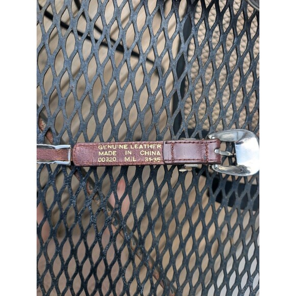 Vintage Brown Leather Belt Concho Western Slim Festival Silver Buckle M/L - Picture 7 of 8